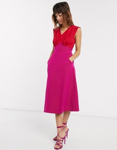 Платье А-силуэта с V-образным вырезом и завышенной линией талии Closet-Розовый