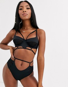 Сетчатые трусы с завышенной талией и высоким вырезом по бедру Peek & Beau-Черный