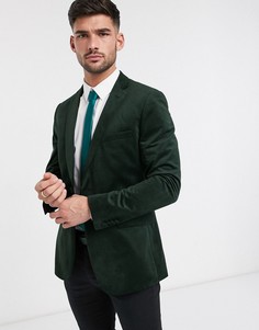Бархатный приталенный пиджак с острыми лацканами French Connection-Зеленый