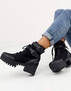 Черные ботинки на массивной подошве со шнуровкой London Rebel-Черный
