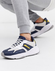 Бело-синие кожаные кроссовки на массивной подошве Ellesse-Темно-синий