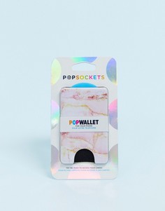 Розовый кошелек для крепления на телефон с мраморным принтом Popsockets-Мульти