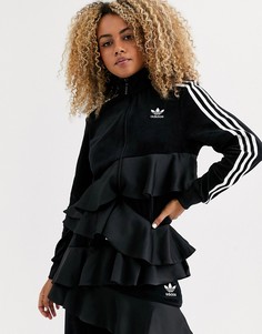 Черный спортивный топ с логотипом-трилистником и оборками adidas Originals x J KOO