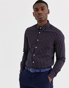 Темно-синяя приталенная рубашка в клетку ASOS DESIGN-Темно-синий