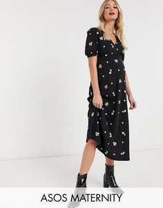 Чайное платье миди с вышивкой ASOS DESIGN Maternity-Черный