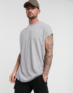Серая длинная oversize-футболка с круглым вырезом и отворотами на рукавах ASOS DESIGN-Серый