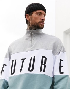 Oversize-свитшот с высоким воротником и логотипом \"Dark Future\" ASOS DESIGN-Синий