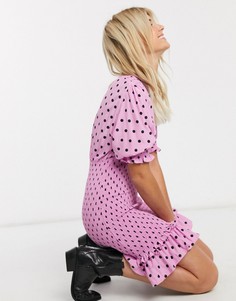 Платье мини в горошек с присборенной отделкой Faithfull-Фиолетовый