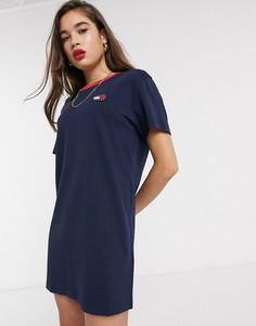 Платье-футболка из органического хлопка в рубчик Tommy Jeans-Темно-синий