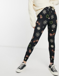 Леггинсы с рождественским принтом ASOS DESIGN-Мульти