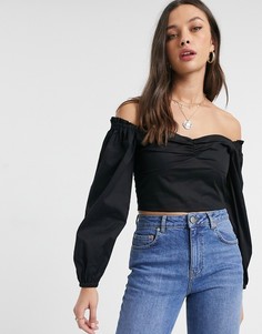 Черная короткая блузка с открытыми плечами Miss Selfridge-Черный