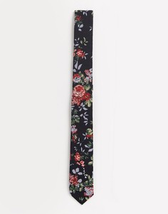 Узкий галстук с цветочным принтом ASOS DESIGN-Черный