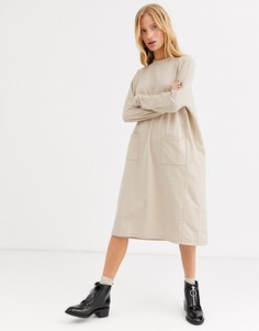 Бежевое платье-джемпер миди в стиле oversized от Monki-Бежевый