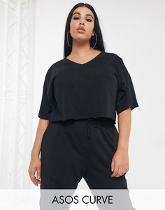 Черная короткая футболка в университетском стиле ASOS DESIGN-Черный