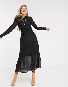 Черное платье миди с оборками Topshop-Черный