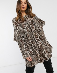 Плиссированное свободное платье с леопардовым принтом Missguided-Мульти