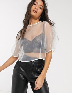 Полупрозрачный топ из органзы цвета слоновой кости Topshop-Кремовый