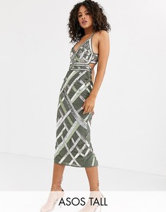 Платье-футляр миди с вырезом и декоративной отделкой ASOS DESIGN Tall-Мульти