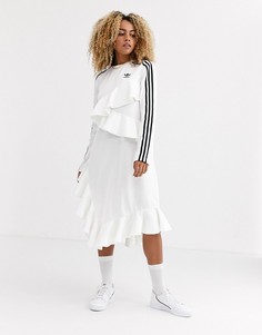 Кремовое платье с логотипом-трилистником и оборками adidas Originals x J KOO-Белый