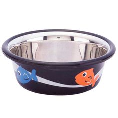 Миска для животных Nobby, металлическая с резиновым основанием, с рисунком, черная, 250мл