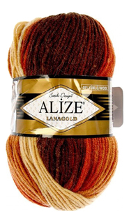 Пряжа "Lanagold batik" 51% акрил, 49% шерсть 240м/100гр (2626 коричнево-беж.) ALIZE