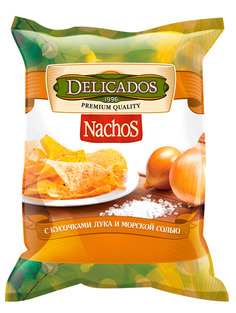 Чипсы кукурузные Delicados nachos с жареным луком и морской солью 75 г