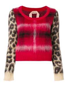 Nº21 клетчатый свитер с леопардовым принтом на рукавах
