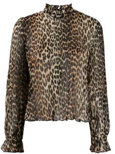 Ganni плиссированная блузка с леопардовым принтом