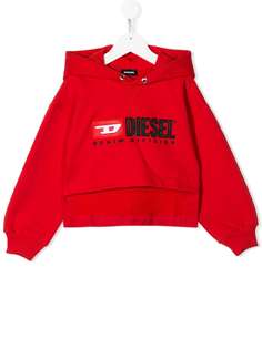 Diesel Kids logo embroidered layered style hoodie