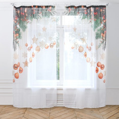 Тюль Этель Новогодние игрушки 145x260cm 2шт 4379092