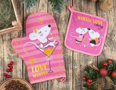 Набор Доляна Love Winter варежка-прихватка 20x28cm прихватка 17x17cm 4481092