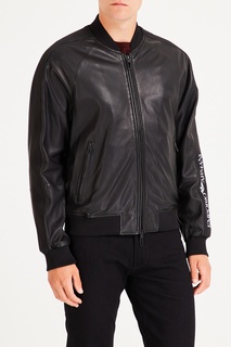 Черная куртка из кожи Emporio Armani