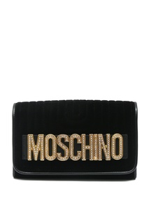 Бархатный клатч с логотипом Moschino