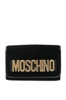 Бархатный клатч с логотипом Moschino