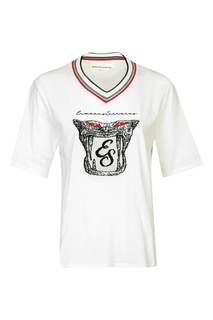 Белая футболка с аппликацией и V-вырезом Ermanno Scervino