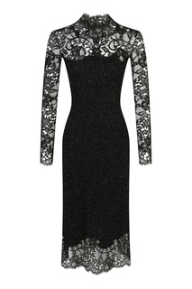 Черное блестящее платье с кружевом Ermanno Scervino