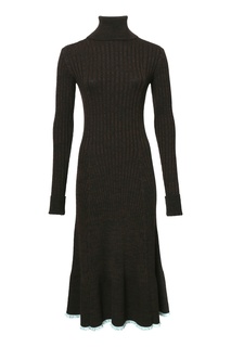 Шерстяное трикотажное платье коричневого цвета Jil Sander