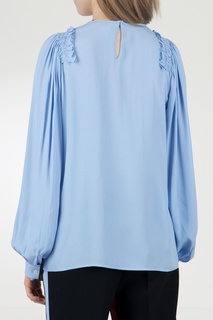 Голубая блузка с оборками на плечах No.21