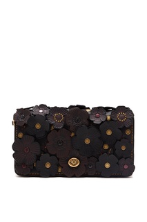 Кожаный клатч с объемными цветами Dinky Coach