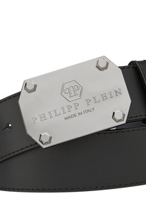 Черный ремень с серебристой пряжкой Philipp Plein