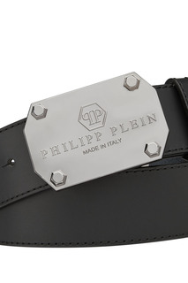 Черный ремень с серебристой пряжкой Philipp Plein