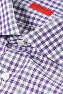 Хлопковая рубашка с узором в фиолетовую клетку Isaia