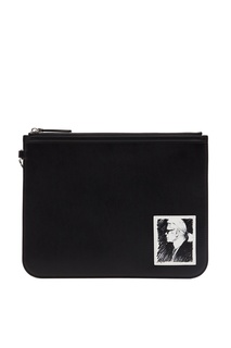 Черный кожаный клатч с надписью Karl Lagerfeld