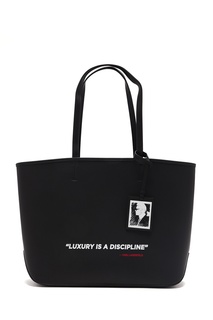 Черная кожаная сумка-тоут с надписью Karl Lagerfeld