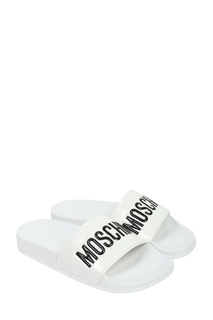 Белые шлепанцы с логотипом Moschino