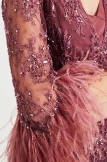 Розовое кружевное платье с перьями и пайетками Yana Dress