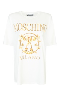 Белая хлопковая футболка с принтом Moschino