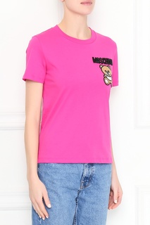 Малиновая футболка с аппликацией Moschino