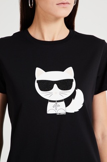 Черная футболка с принтом кошки Karl Lagerfeld