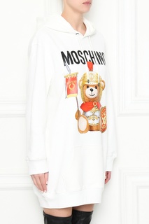 Белое платье-худи с принтом и логотипом Moschino